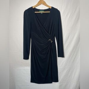 Lauren Ralph Lauren Womens long sleeve Black draped holiday dress Sz:4